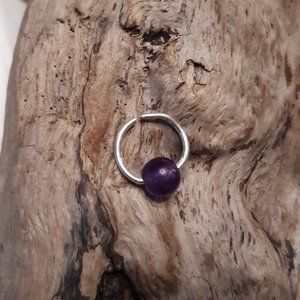 Nose Tragus Cartilage Helix Hoop Earring Purple Amethyst Bead